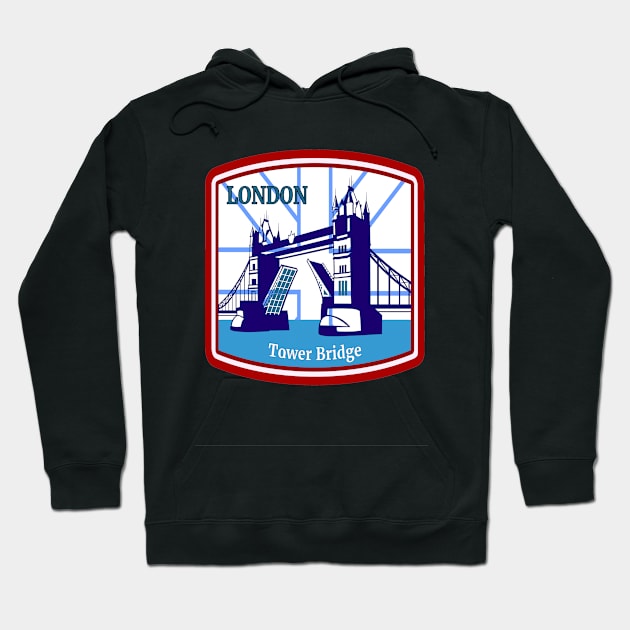 London Tower Bridge- Retro Vintage Patch Hoodie by Eva Wolf